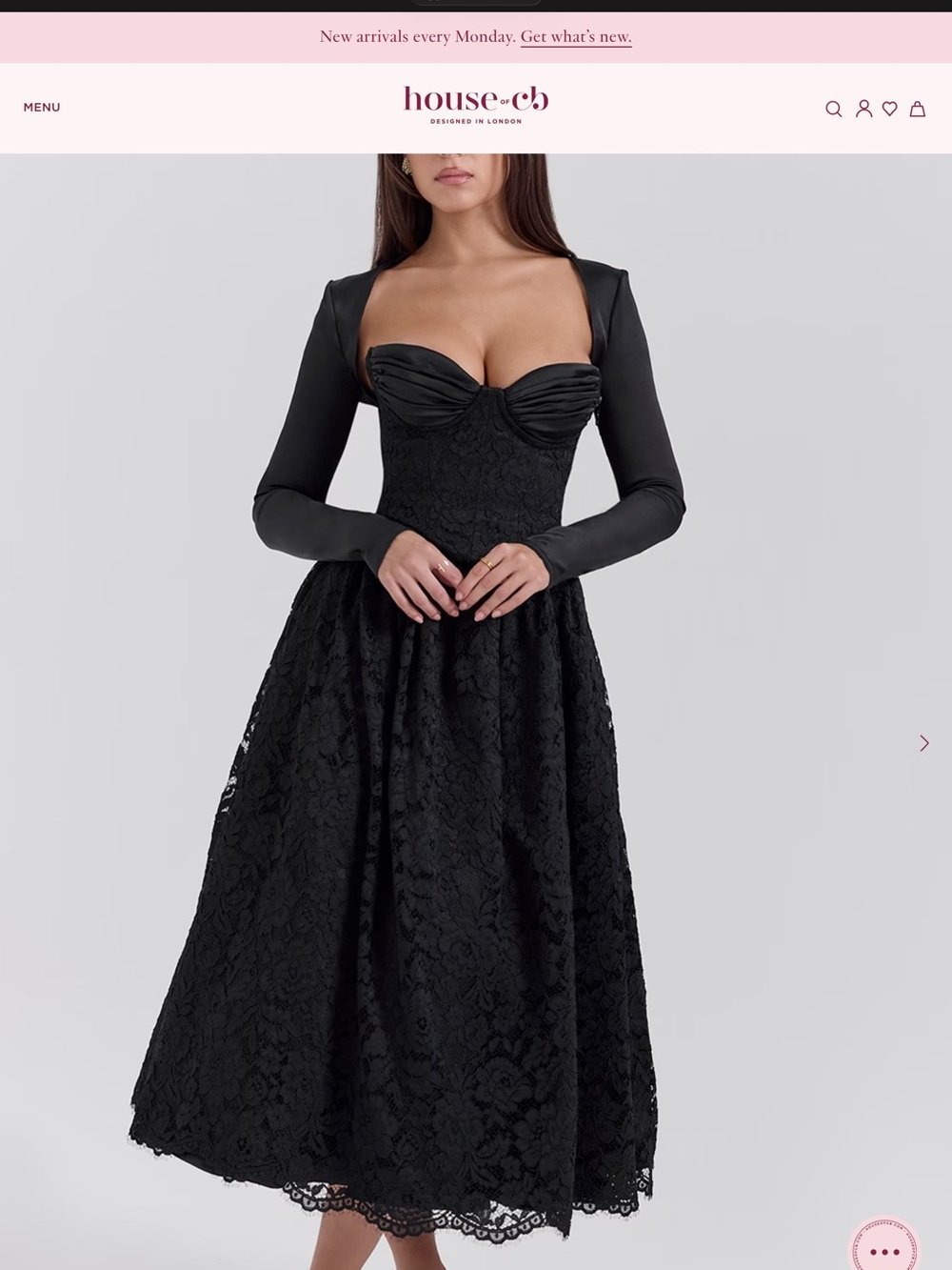 House of CB Black Long Sleeve Lace Midi Dress with Sweetheart Bodice
